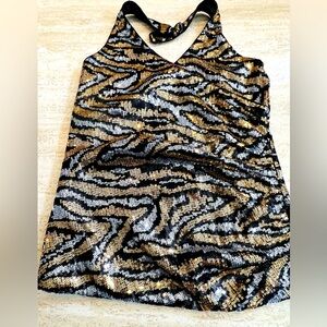 Peter Nygard Black and Gold Sequin Halter Top